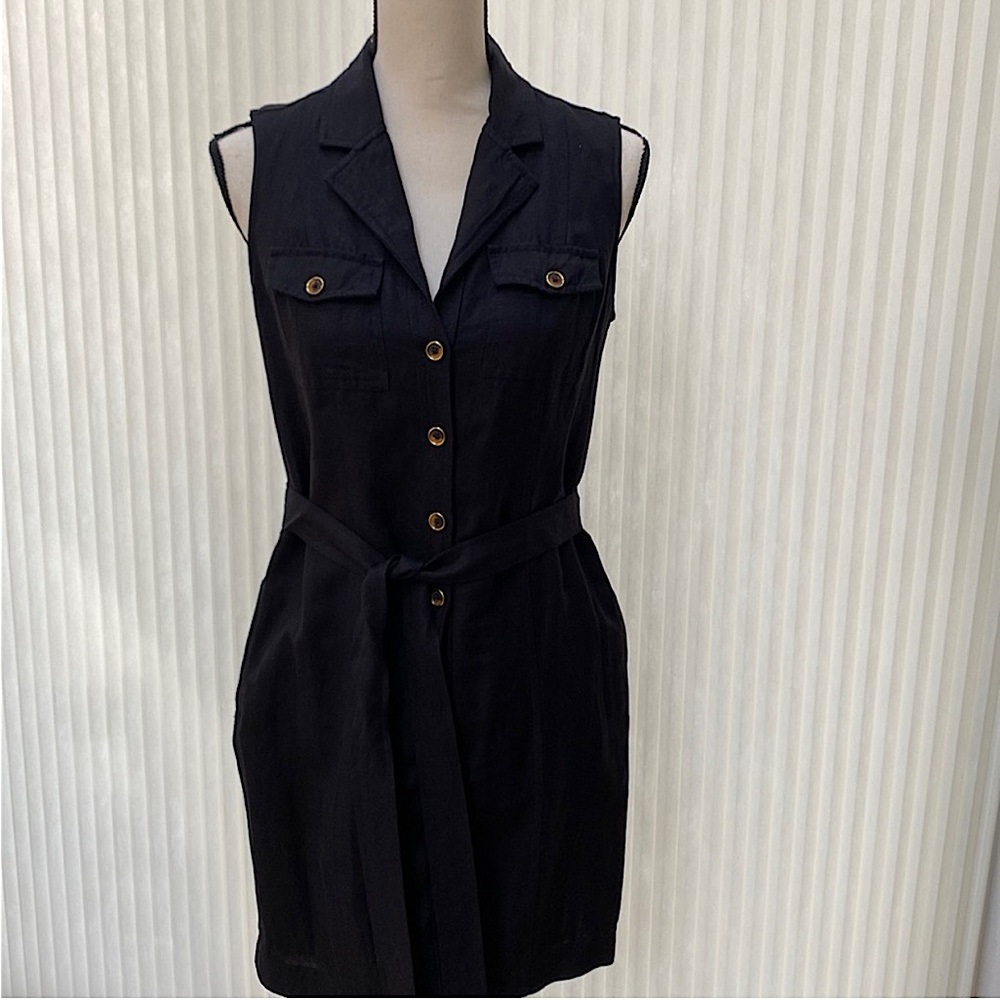 Banana Republic Black Sleeveless Midi Shirt Dress with Belt